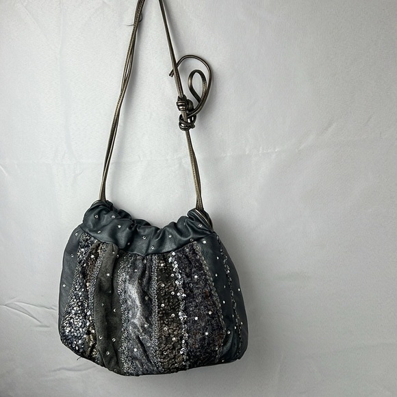 Rita Diana for Mylinka Gray and silver with crystals cinch leather purse bag - Picture 3 of 8